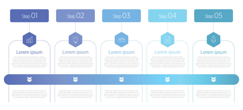 Minimalist 5 step infographic template for business presentations and reports. Clean linear design with five connected segments, ideal for workflow visualization, process steps, timelines.