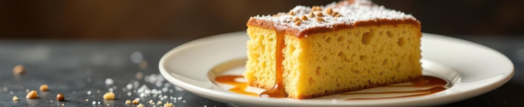 Sliced coffee sponge cake, creamy milk drizzle , milk, dessert, restaurant