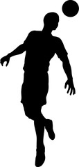 Naklejka premium A football soccer player sports man in silhouette heading the ball.