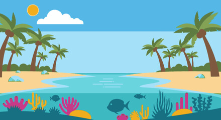 Fototapeta premium Tropical Beach Scene with Coral Reef.