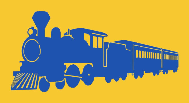 Vintage Train Silhouette on Bright Yellow.