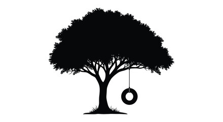 A solitary tree with a tire swing a striking black silhouette © Taylor
