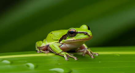 Fototapeta premium Emerald Leap Petite Leap of Green Forest Jewel: Frog on Leaf