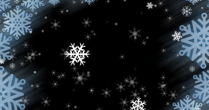 Animation snowflake icons falling against copy space on black background