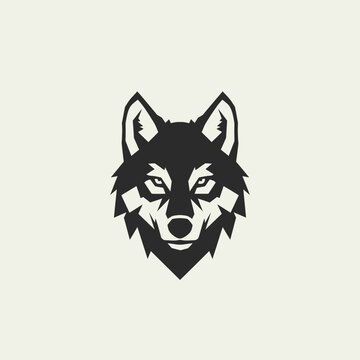 Stylized wolf head icon on cream background suitable for various applications