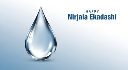 Fototapeta premium Image is a digital illustration featuring a large, translucent water droplet centered against a subtle gradient background transitioning from light blue to white. The droplet is highly detailed, showc