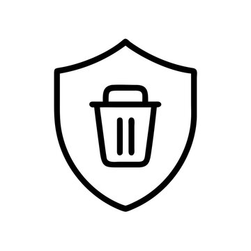 Secure delete data protection shield icon for privacy and security of information and trash removal system