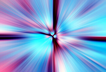 Abstract radial zoom blur surface with blue, pink and purple light streaks creating vibrant motion and depth.