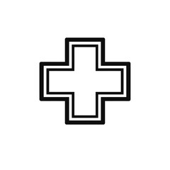Obraz premium Double-outlined medical cross vector icon, symbolizing first aid, healthcare, pharmacy, and emergency services. Clean plus sign for logos, hospital signage, wellness apps, safety, and mathematical add