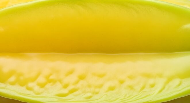 A close up shot of a ripe star fruit, showing its bright yellow color and textured surface