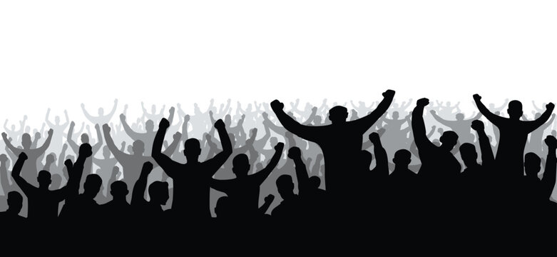 Angry groep of people protest. Cartoon group stickman are protestation, protest, manifestation, protesting, demonstration or activists. Silhouettes of a protesting crowd. Manifestation concept