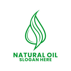 Natural Oil Logo Green Leaf Drop Organic Eco Product Symbol. Natural Oil Line art logo design