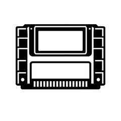 Classic Retro Video Game Cartridge Icon: A Detailed Vector Graphic Depicting an Old-School Console Game Module with Connector Pins, Perfect for Gaming History, Emulator Software, and Vintage Tech Desi