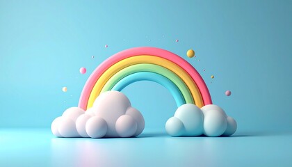 雲の上に虹が架かるシンプルで柔らかな3D風イラスト