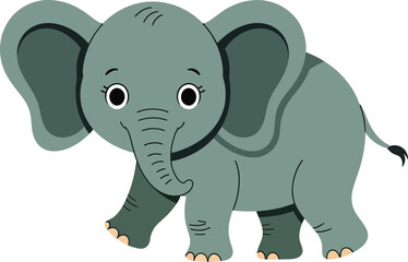 Obraz premium A cute grey elephant standing alone in a white space looking forward curiously