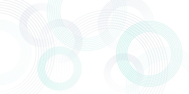 Abstract background with thin blue and teal concentric circles on white, geometric line art design for tech backdrop