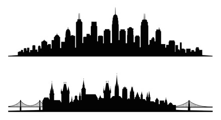 Black  White City Skylines Silhouette Vector Art - Architecture  Urban