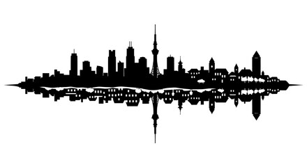 Obraz premium Black and White Skyline Silhouette with Reflection - Cityscape Art