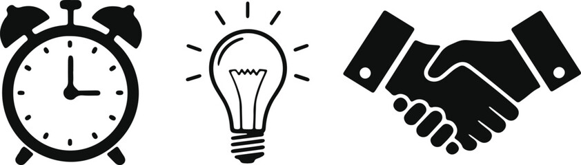 Conceptual trio of time management, innovation, and partnership illustrated. © Sadhin