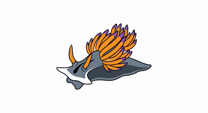 Cartoon sea slug with orange, purple, and grey body