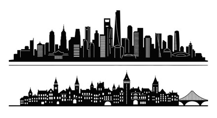 Obraz premium Black and White Skyline Silhouettes - Modern and Classic Cityscapes