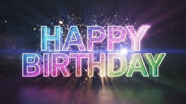 Video of Happy Birthday Animated Intro with bright neon palette, bold lettering and festive motion graphics for video intros, ads and online birthday announcements; striking typographic forms scale
