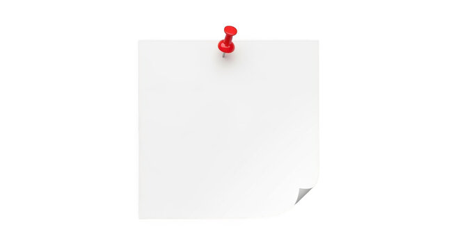 A white sticky note with a red tack