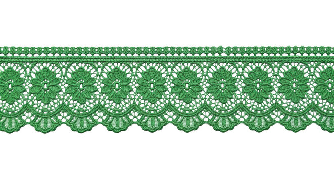 A green lace trim with a floral pattern