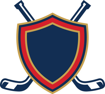 Hockey Sticks Shield Sports Team Logo Vector | Crossed Hockey Equipment Emblem Design