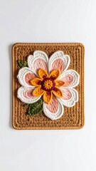 Fototapeta premium Crocheted Floral Wall Art with Brown Beige and Orange Colors