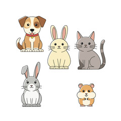 Naklejka premium Cute Pet Animals Bundle domestic animal vector collection including dog, cat, 2 gigapixel art height 4000px.eps, Wildlife Animal Vector Illustration Bundle, Isolated Design Set