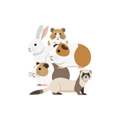 Naklejka premium Cute Small Pets Bundle small pet animals vector set including rabbit, guinea p 1 gigapixel art height 4000px.eps, Wildlife Animal Vector Illustration Bundle, Isolated Design Set