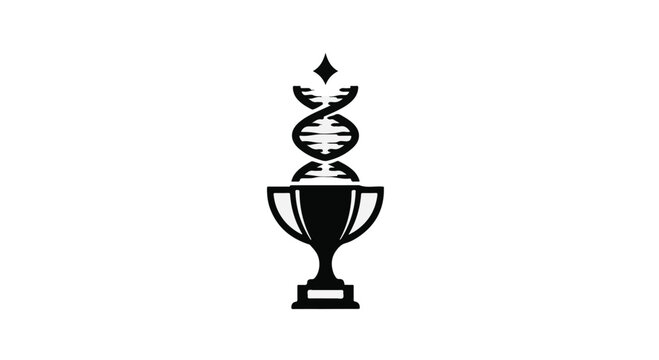 A striking black trophy cup is topped with an intricately detailed double helix structure representing the ultimate achievement in genetic science or medical research.