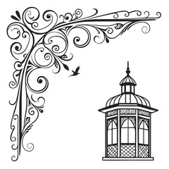 Ornate corner swirls with gazebo - vintage design element © Mahdi