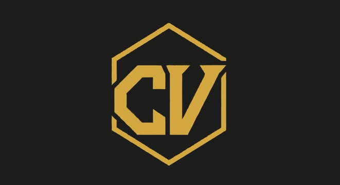 Gold CV Monogram in Hexagon Logo Design.