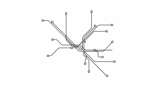 Stylized subway or transit map with intersecting lines and stops