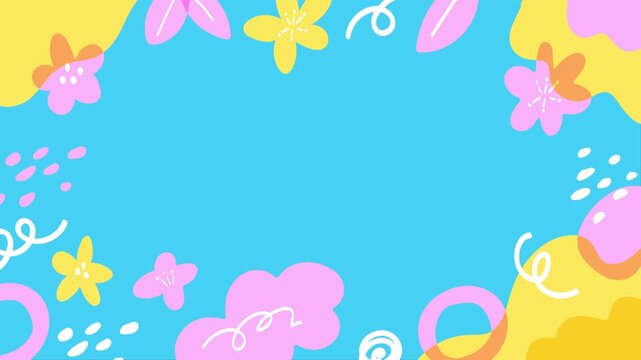 カラフルな色の花と抽象形状がふよふよ動く可愛い背景ループアニメーション（20秒）