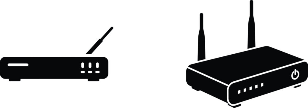 Internet computer icon with router and modem symbols
