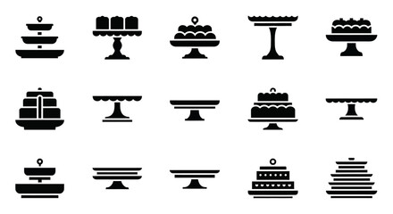 Collection of Various Cake Stands and Dessert Display Holders Illustrated in Black and White © Charlie