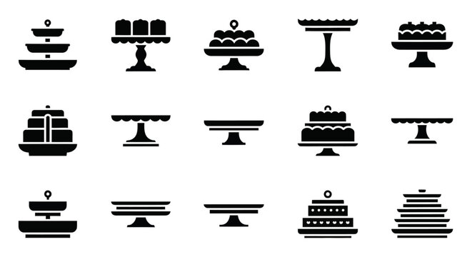 Collection of Various Cake Stands and Dessert Display Holders Illustrated in Black and White