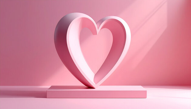 Abstract pink heart sculpture on pedestal with dramatic lighting