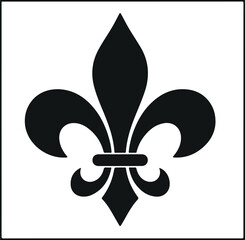 Fleur de lis emblem icon vector illustration with decorative heraldic lily symbol inside square frame isolated on light background for royal insignia design © Garun Creative