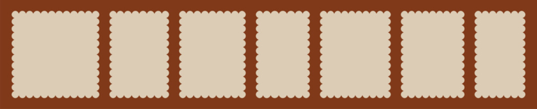 Frame System of standard ratio rectangles 1x1, 2x3, 3x4, 3x5, 4x5, 5x7, 9x16x with scallop edge in vertical, mobile and portrait formats.