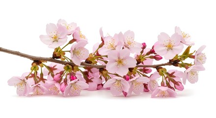 Fototapeta premium Graceful branch of vibrant pink cherry blossoms, a beautiful symbol of renewal and the delicate essence of springtime, blooming in soft light against a clean backdrop