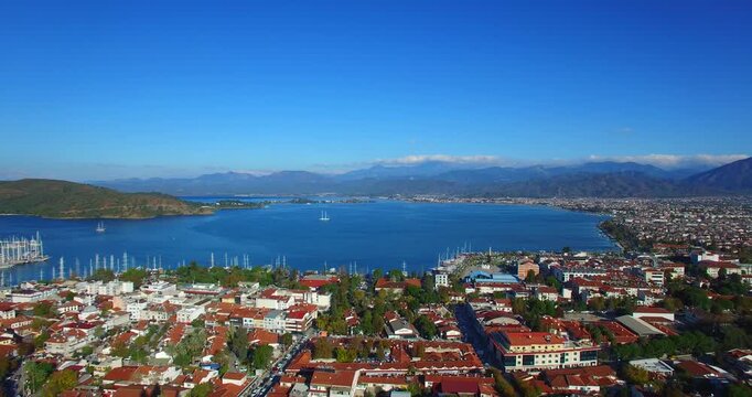 fethiye city aerial mediterranean turkey famous touristic destination harbour