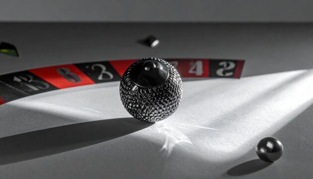 Intricate Custom Designed Metal Roulette Ball Resting on a Fabric Surface with Blurred Wheel Numbers