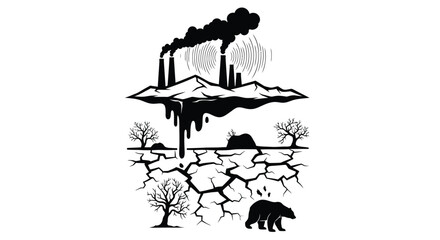Obraz premium Industrial pollution dramatically impacts a barren landscape and wildlife illustrating environmental damage