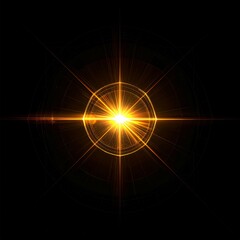 Obraz premium Bright Golden Starburst Effect With Ring And Light Streaks On Black Background