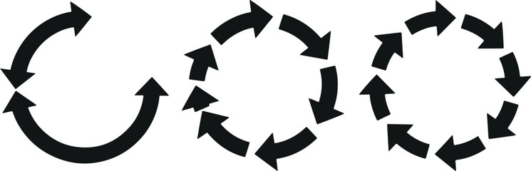 Circular arrow rotation icon vector set with refresh, reload, and cycle arrows isolated on light background for process flow and navigation design