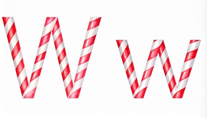 Obraz premium Candy cane capital and small letter W. Red and white striped letter on solid white background